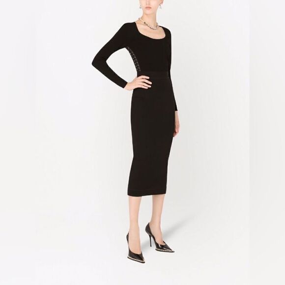 DOLCE & GABBANA NWT Side Lace Up & Cross Stitching Knit Top Black Size 44 $ 1795 - Picture 1 of 8